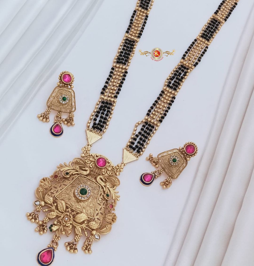 Antique Premium Quality Brass High Gold Long Rajwadi Mangalsutra Set in 36 Inches-301043