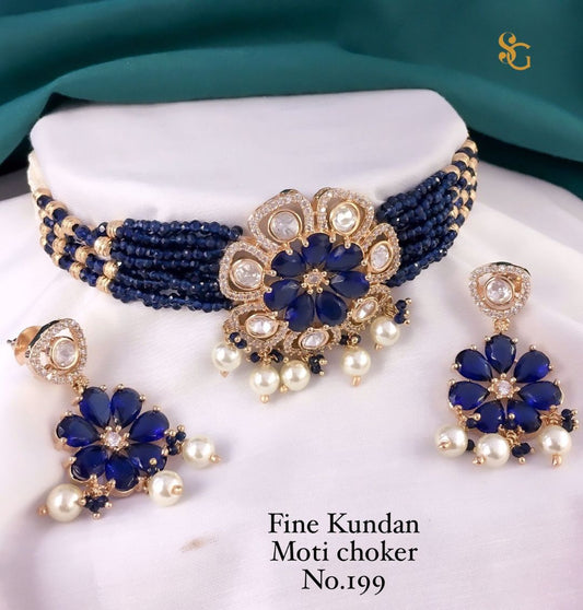 Women High Quality Moti Kundan Choker Jewellery Set-81444