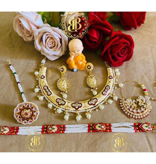 Nakkashi Hasli Pearl Rajwadi Traditional Rajputi Jewellery Set-61083