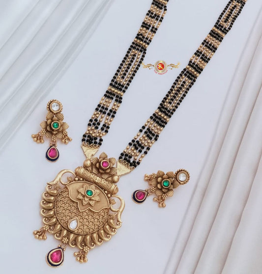 Antique Premium Quality Brass High Gold Long Rajwadi Mangalsutra Set in 36 Inches-301044