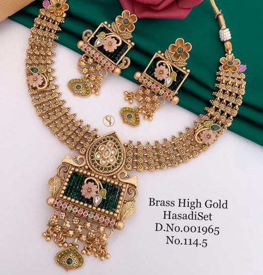 Antique Brass High Gold Combo Jewellery Set-81206