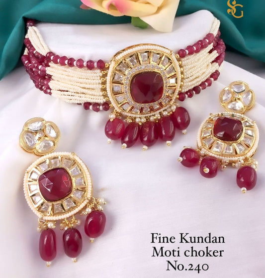 Women High Quality Moti Kundan Choker Jewellery Set-81445