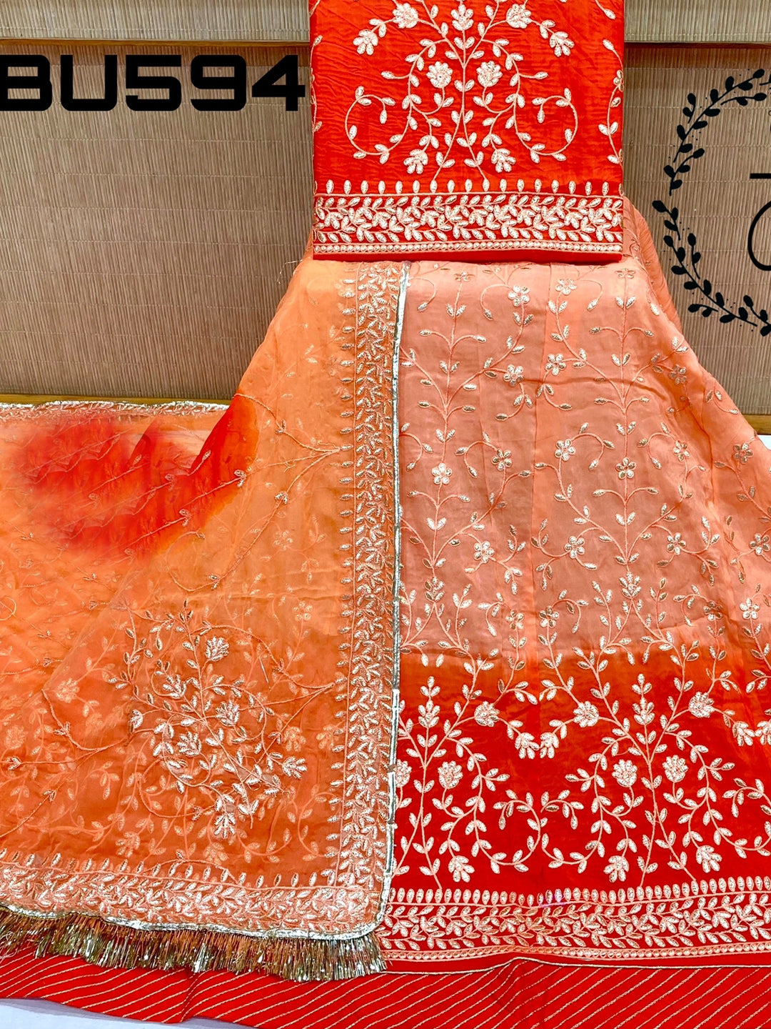 Sequence Upada Creap Bridal Wedding Rajputi Poshak In Orange Color-61067