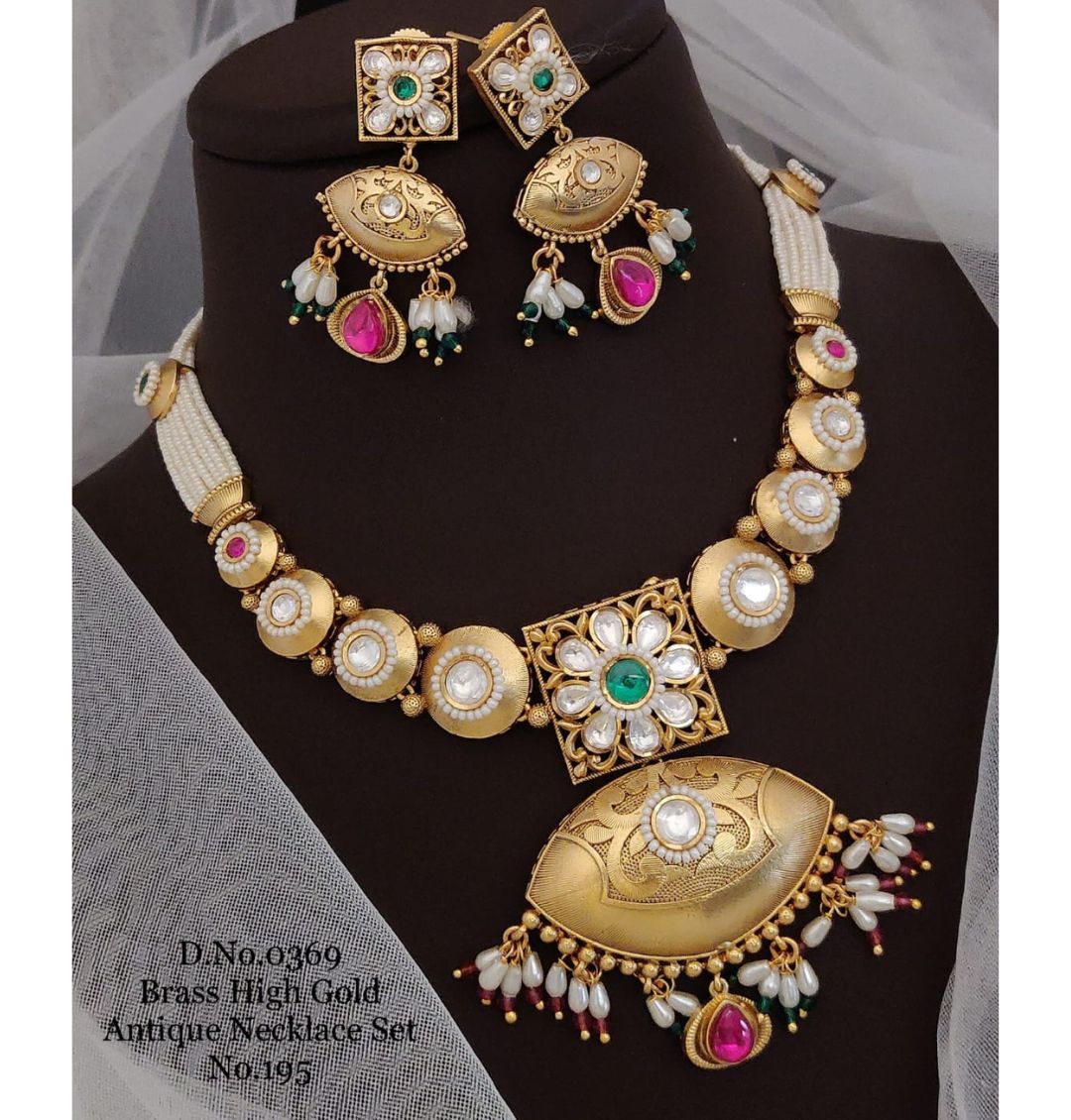 Antique Brass High Gold Combo Jewellery Set-81491