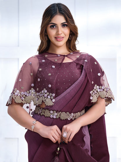 Embroidered Silk Traditional Partywear Saree In Purple Color-81778