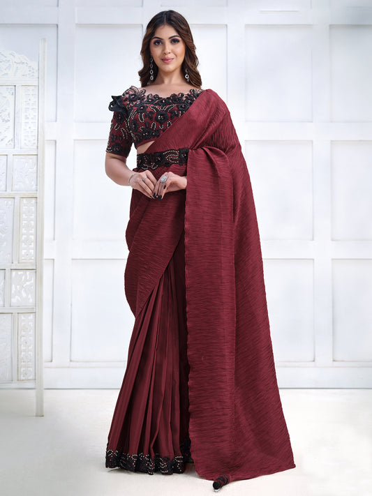 Embroidered Silk Traditional Partywear Saree In Purple Color-81779