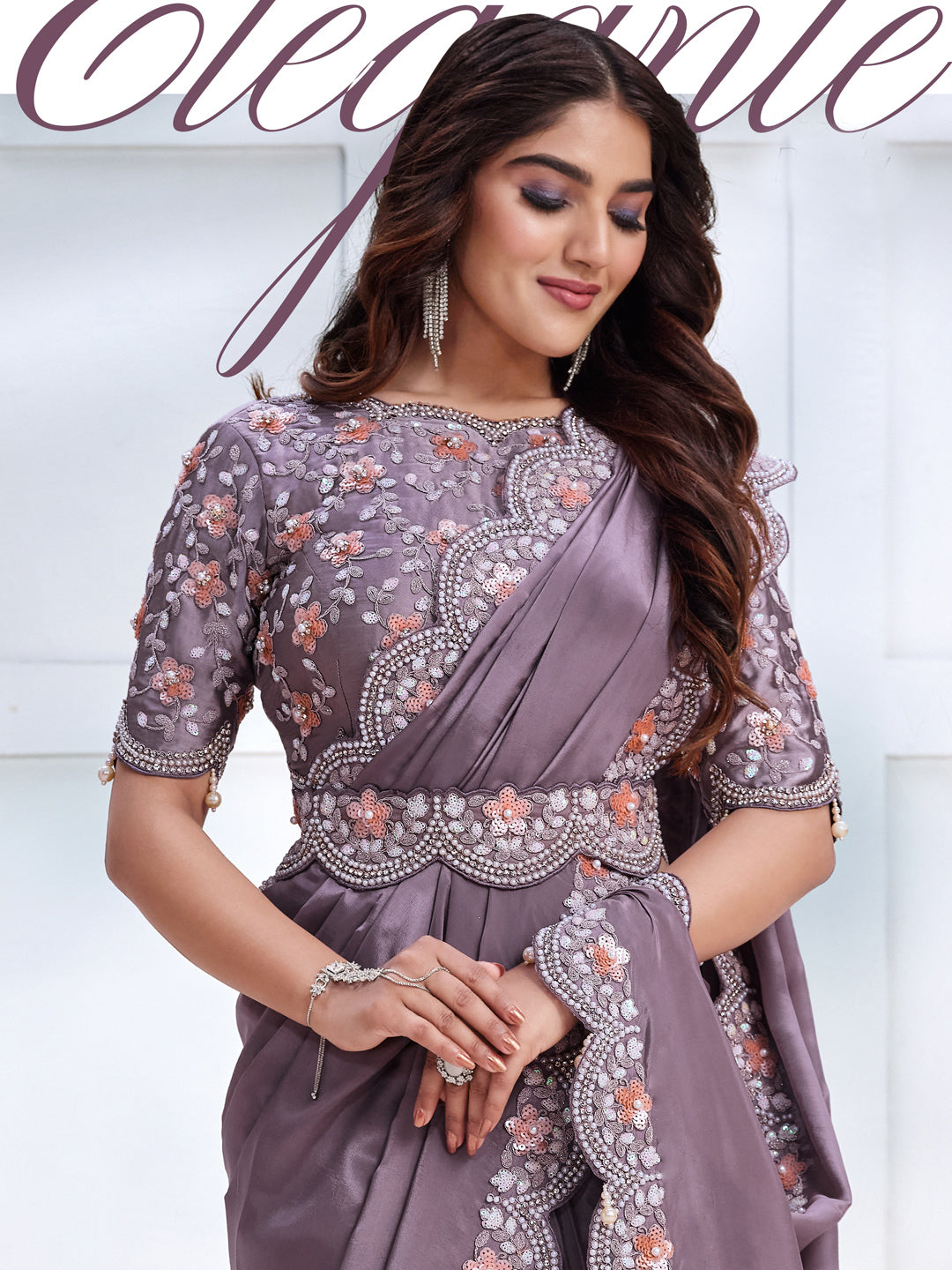 Embroidered Silk Traditional Partywear Saree In Purple Color-81781