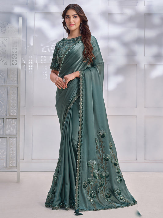 Embroidered Silk Traditional Partywear Saree In blue Color-81786