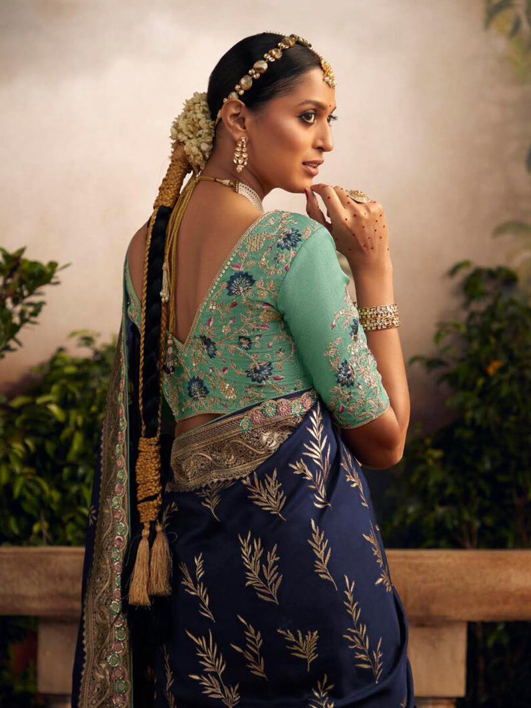 Embroidered Pure Viscose Dola Silk Traditional Bridal Saree In Blue Color-81671