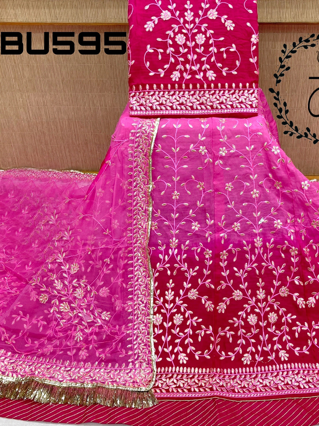 Sequence Upada Creap Bridal Wedding Rajputi Poshak In Pink Color-61068