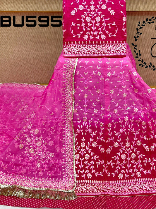 Sequence Upada Creap Bridal Wedding Rajputi Poshak In Pink Color-61068