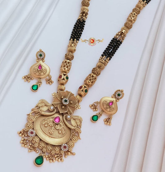 Antique Premium Quality Brass High Gold Long Rajwadi Mangalsutra Set in 30 Inches-301045