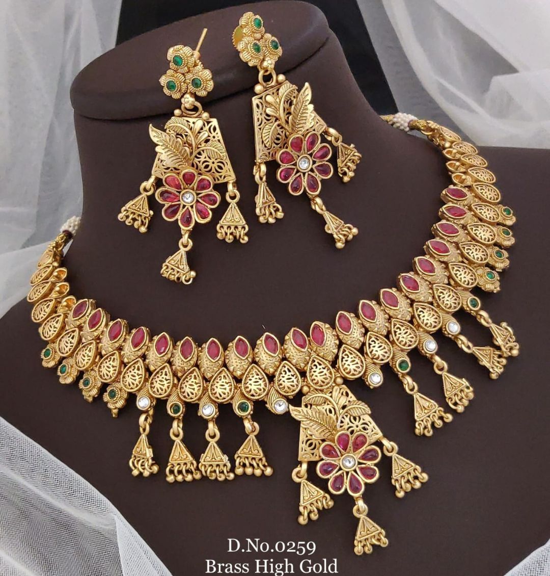 Antique Brass High Gold Combo Jewellery Set-81492