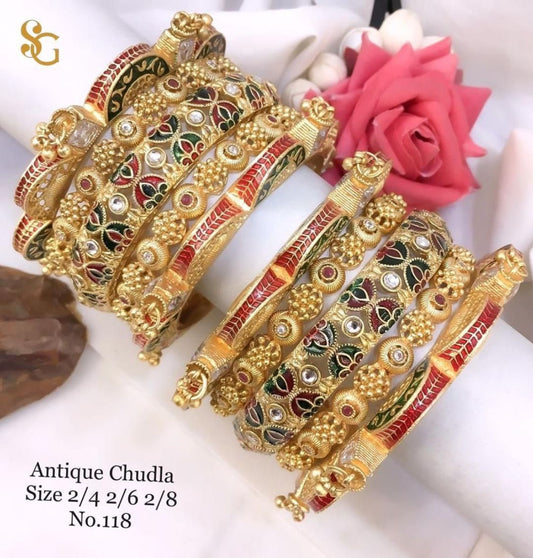 Antique Designer Premium Quality Brass High Gold Chudla/Bangles Set-81277