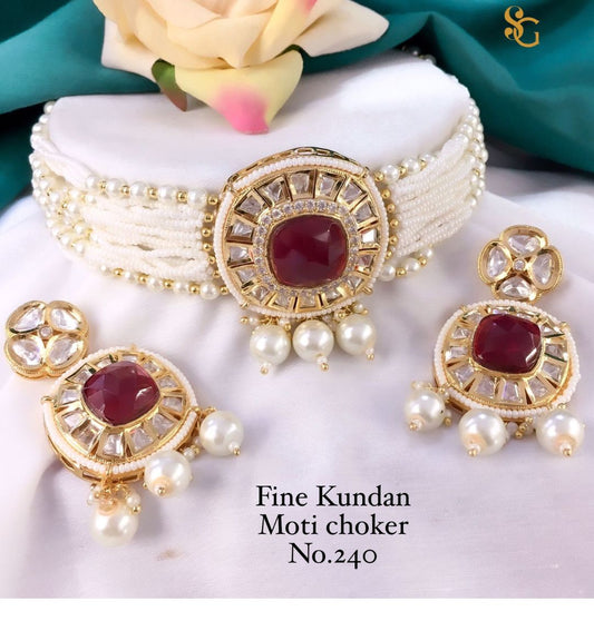 Women High Quality Moti Kundan Choker Jewellery Set-81446