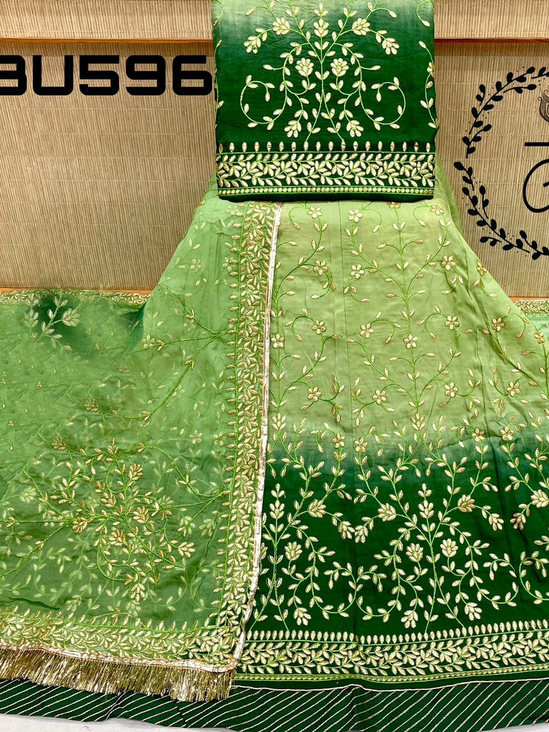 Sequence Upada Creap Bridal Wedding Rajputi Poshak In Green Color-61069