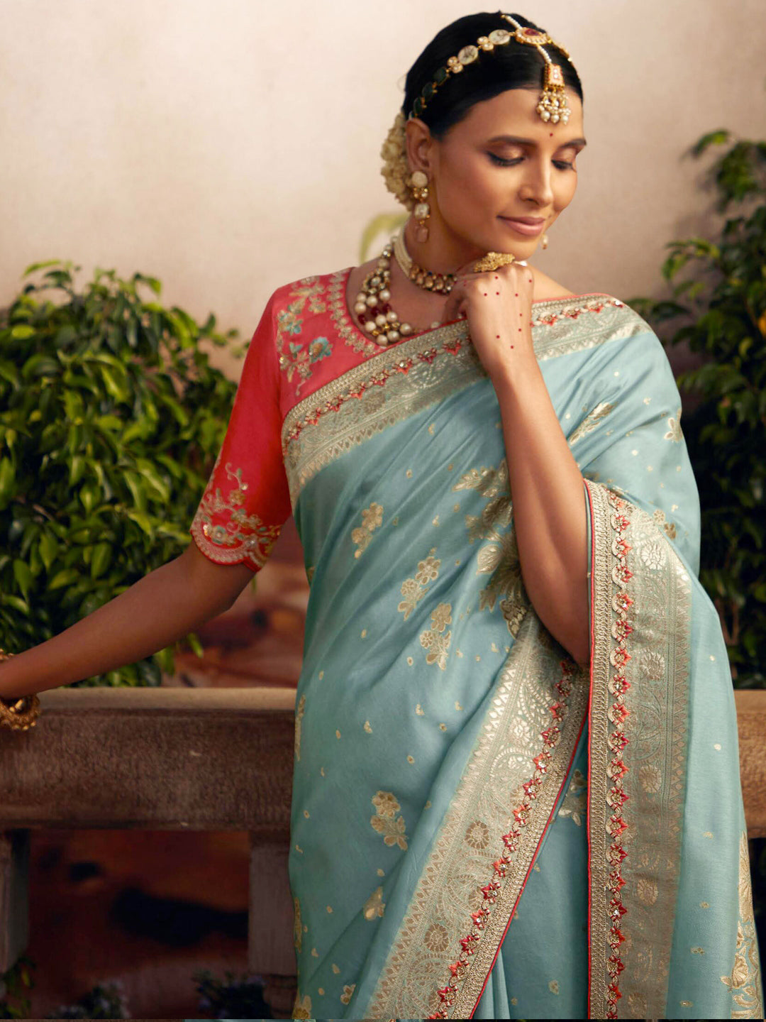 Embroidered Pure Viscose Dola Silk Traditional Bridal Saree In Blue Color-81678