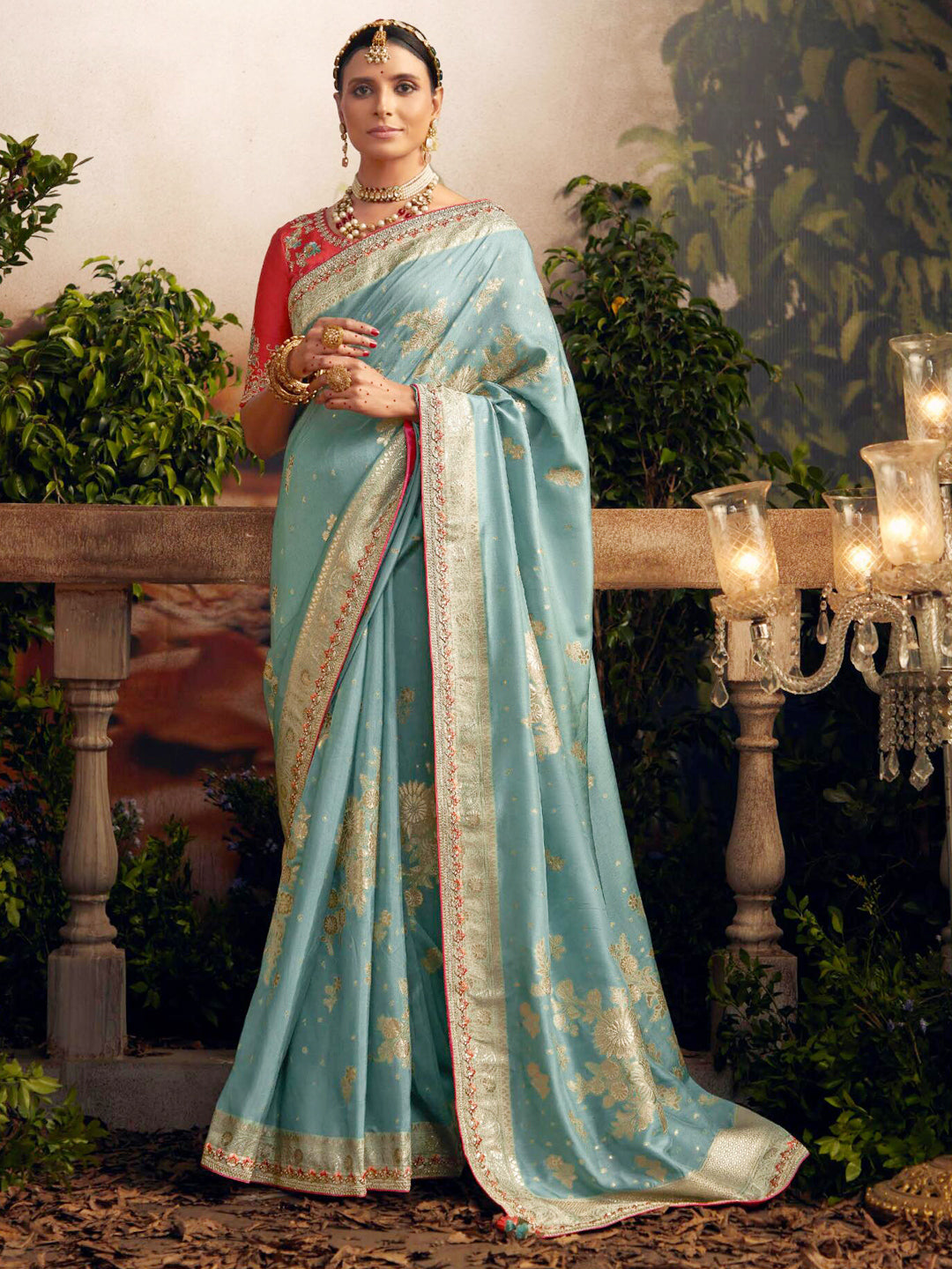 Embroidered Pure Viscose Dola Silk Traditional Bridal Saree In Blue Color-81678