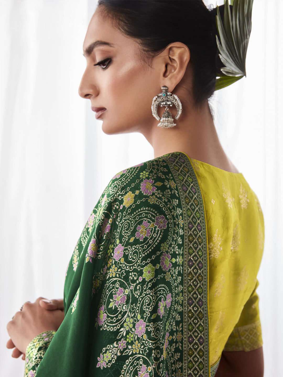 Embroidered Minakari Pallu Silk Traditional Partywear Saree In Green Color-81793