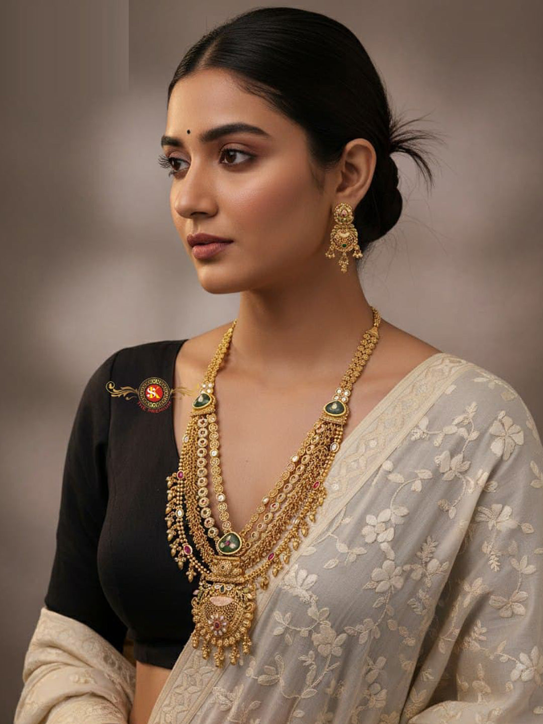 Women Antique Brass Kundan Rani Haar Necklace Jewelry Set -20205