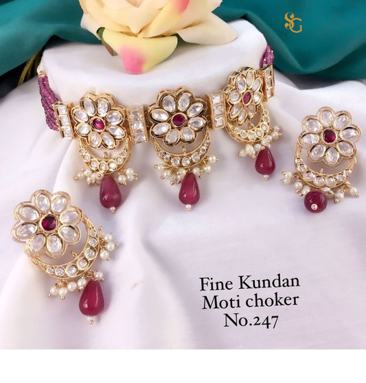 Women High Quality Moti Kundan Choker Jewellery Set-81447