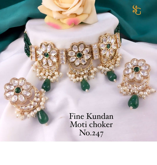 Women High Quality Moti Kundan Choker Jewellery Set-81448