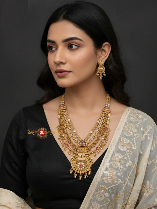 Women Antique Brass Kundan Rani Haar Necklace Jewelry Set -20206