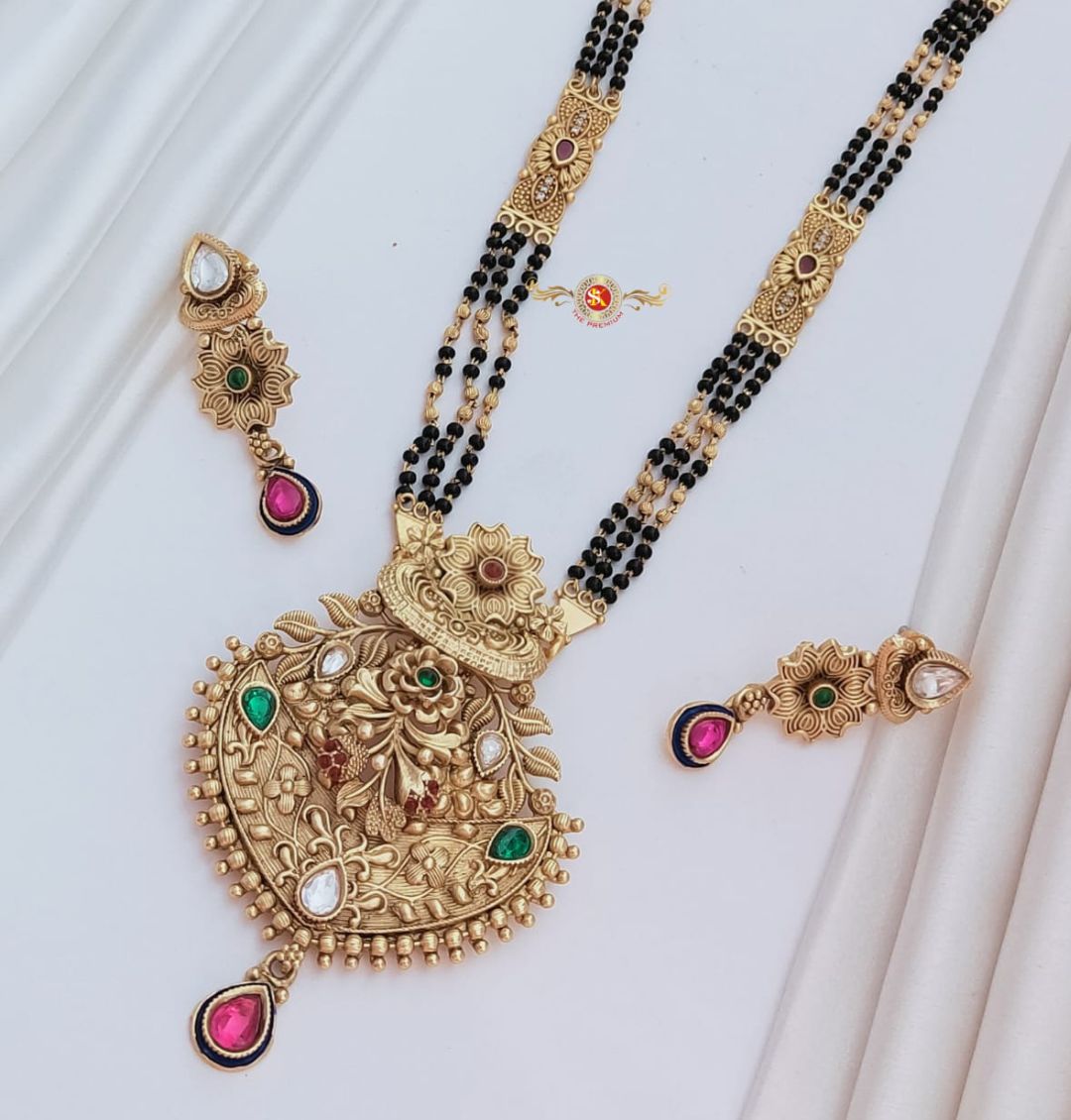 Antique Premium Quality Brass High Gold Long Rajwadi Mangalsutra Set in 28 Inches-301047