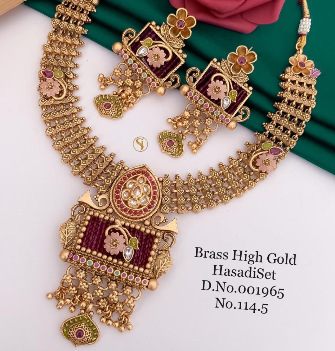 Antique Brass High Gold Combo Jewellery Set-81209