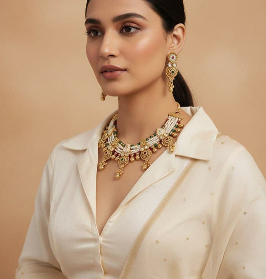 Necklace Brass High Gold Antique Combo Jewellery Set-20124