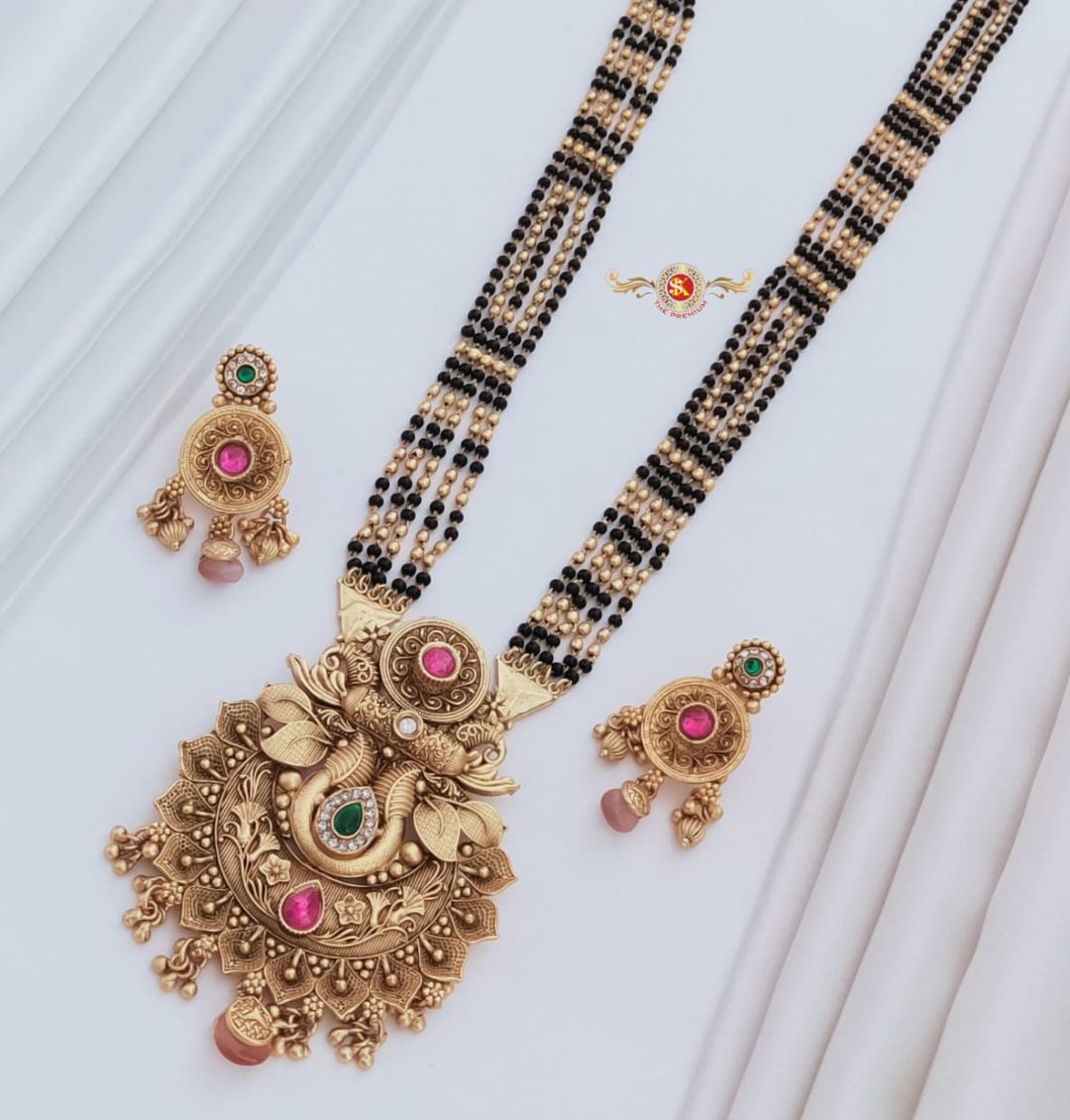 Antique Premium Quality Brass High Gold Long Rajwadi Mangalsutra Set in 36 Inches-301048