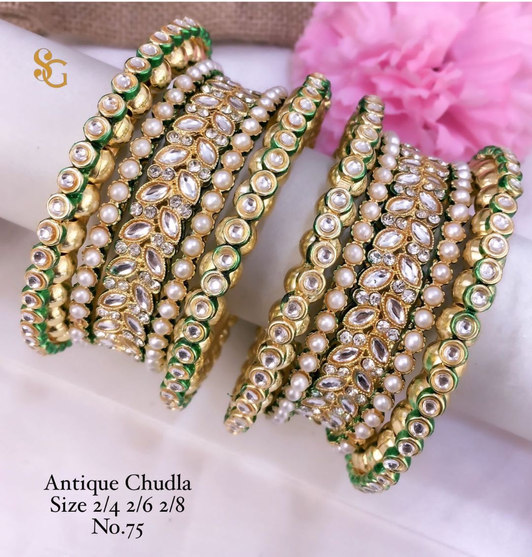 Antique Designer Premium Quality Brass High Gold Chudla/Bangles Set-81280