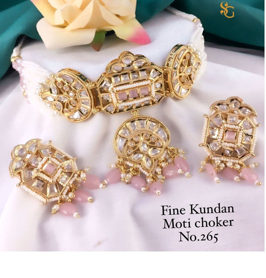 Women High Quality Moti Kundan Choker Jewellery Set-81449