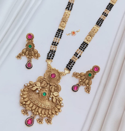 Antique Premium Quality Brass High Gold Long Rajwadi Mangalsutra Set in 36 Inches-301049