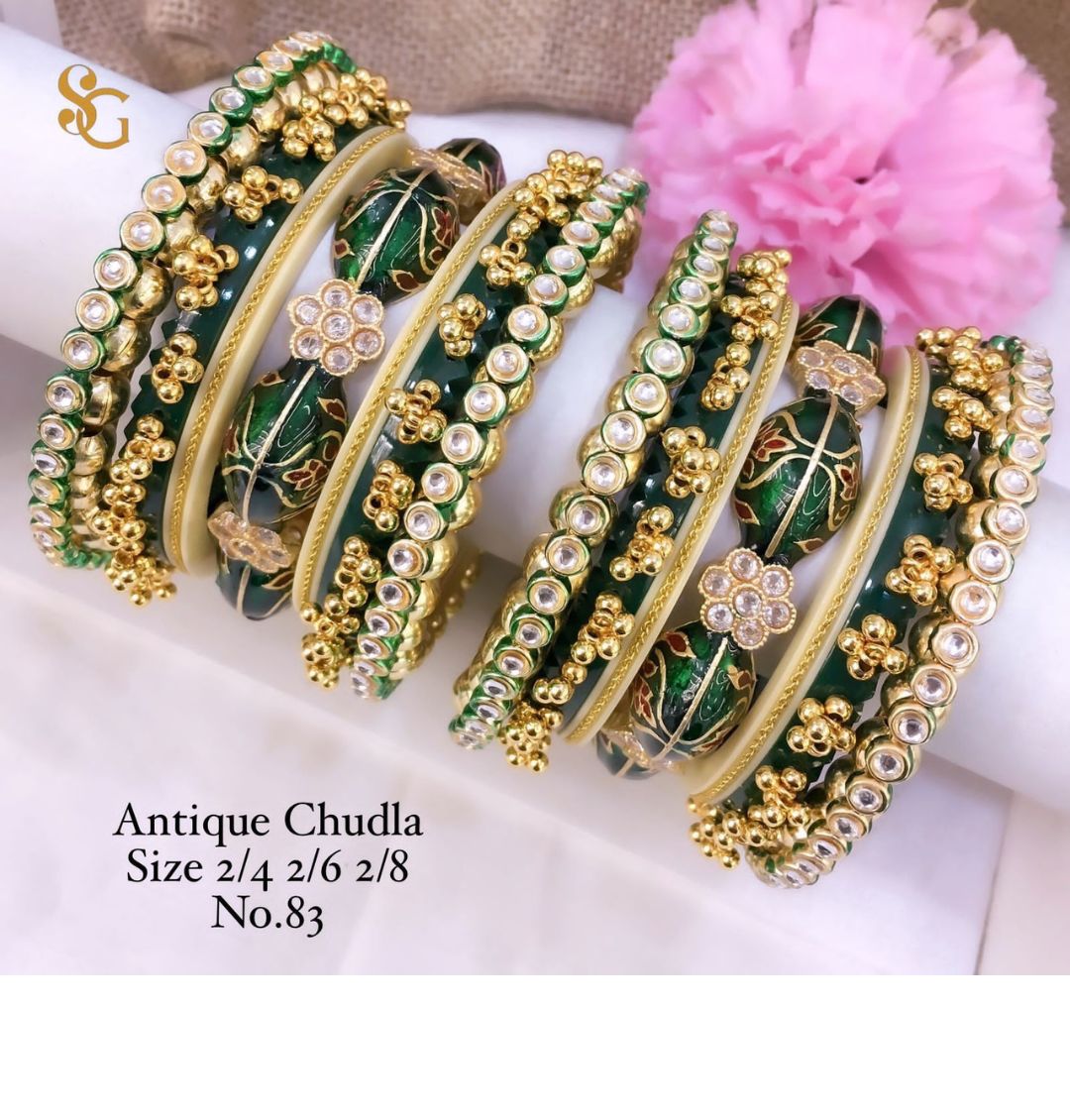 Antique Designer Premium Quality Brass High Gold Chudla/Bangles Set-81281