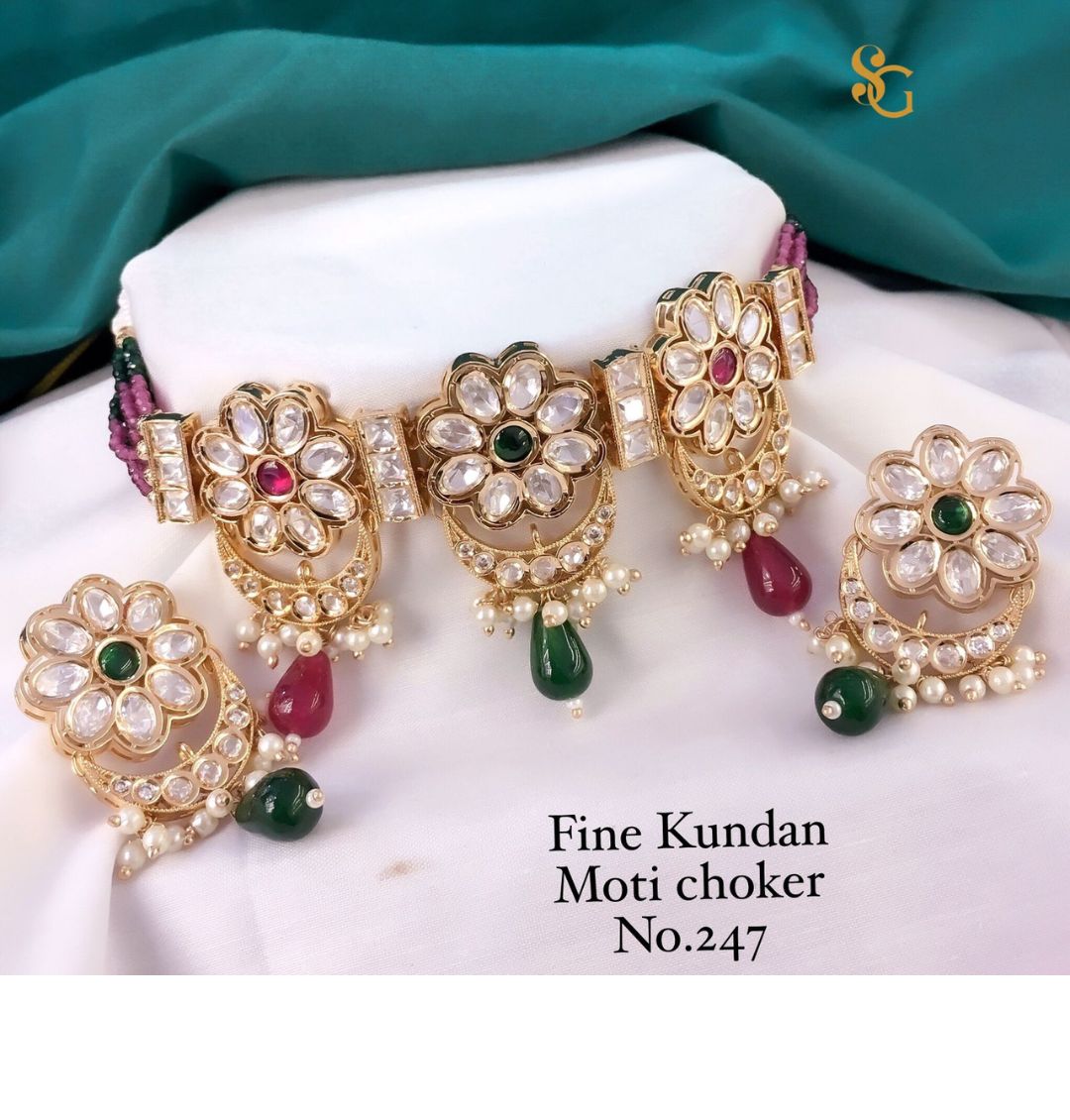 Women High Quality Moti Kundan Choker Jewellery Set-81450