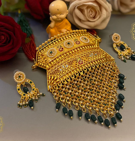 Gold Rajwadi Premium quality Kundan Aad Jewellery Set-61090