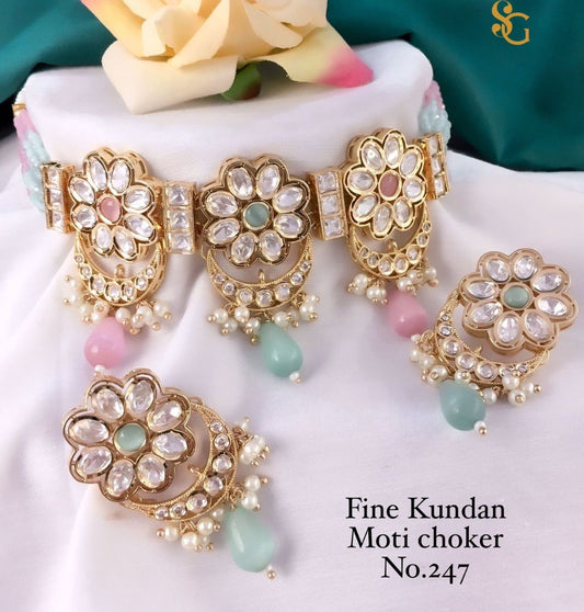 Women High Quality Moti Kundan Choker Jewellery Set-81451