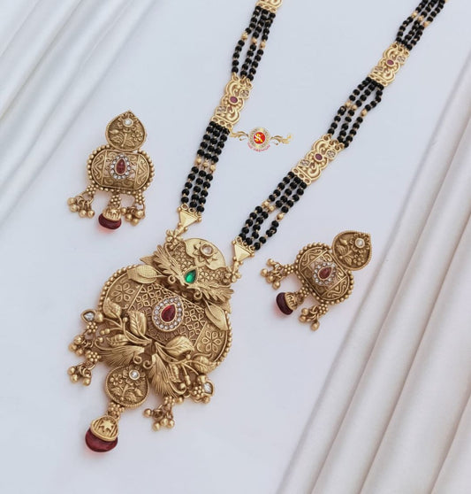 Antique Premium Quality Brass High Gold Long Rajwadi Mangalsutra Set in 28 Inches-301050