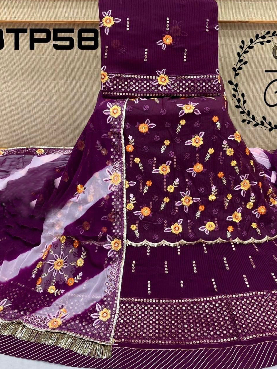 Sequence Blooming Georgette Traditional Wedding Rajputi Purple In Purple Color-61039