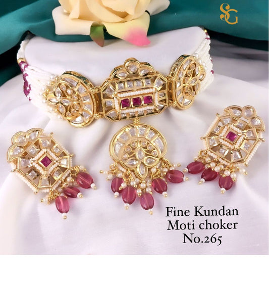 Women High Quality Moti Kundan Choker Jewellery Set-81452