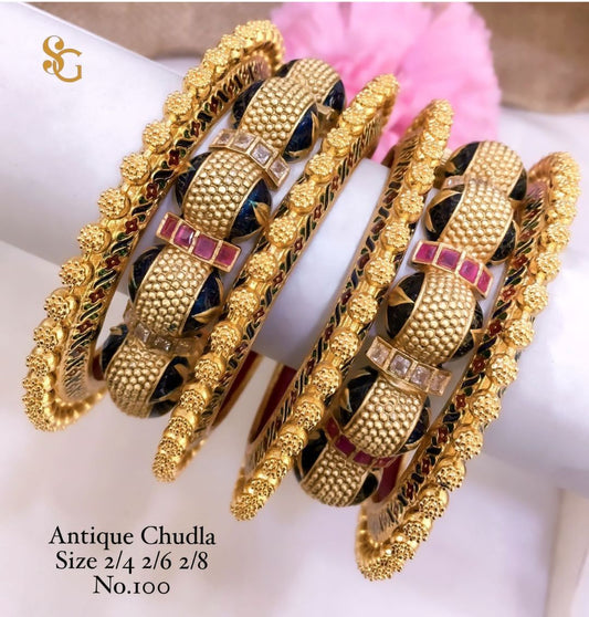 Antique Designer Premium Quality Brass High Gold Chudla/Bangles Set-81283