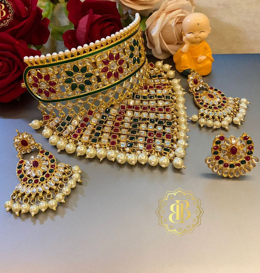 Rajwadi Premium quality Kundan Pearl Aad Jewellery Set-61091