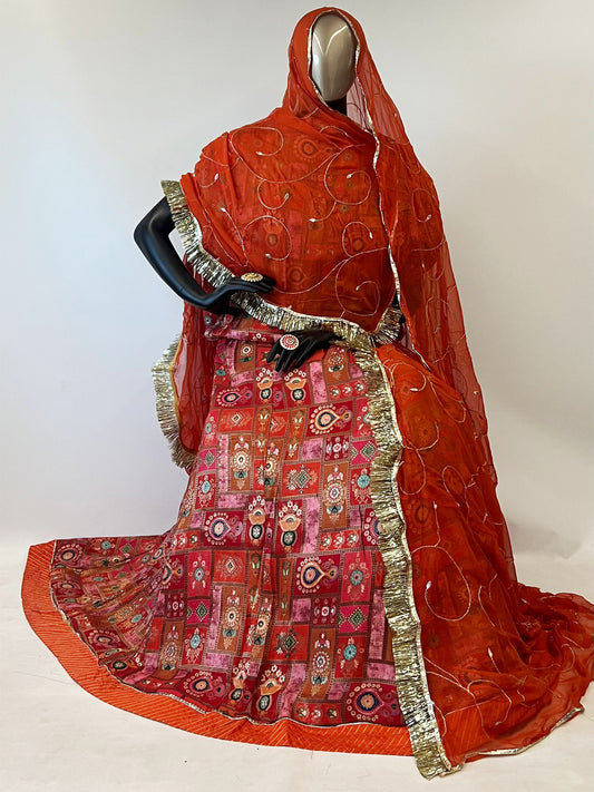 10 Kali Printed Viscose Festive Beautiful rajputi poshak in orange color-91407