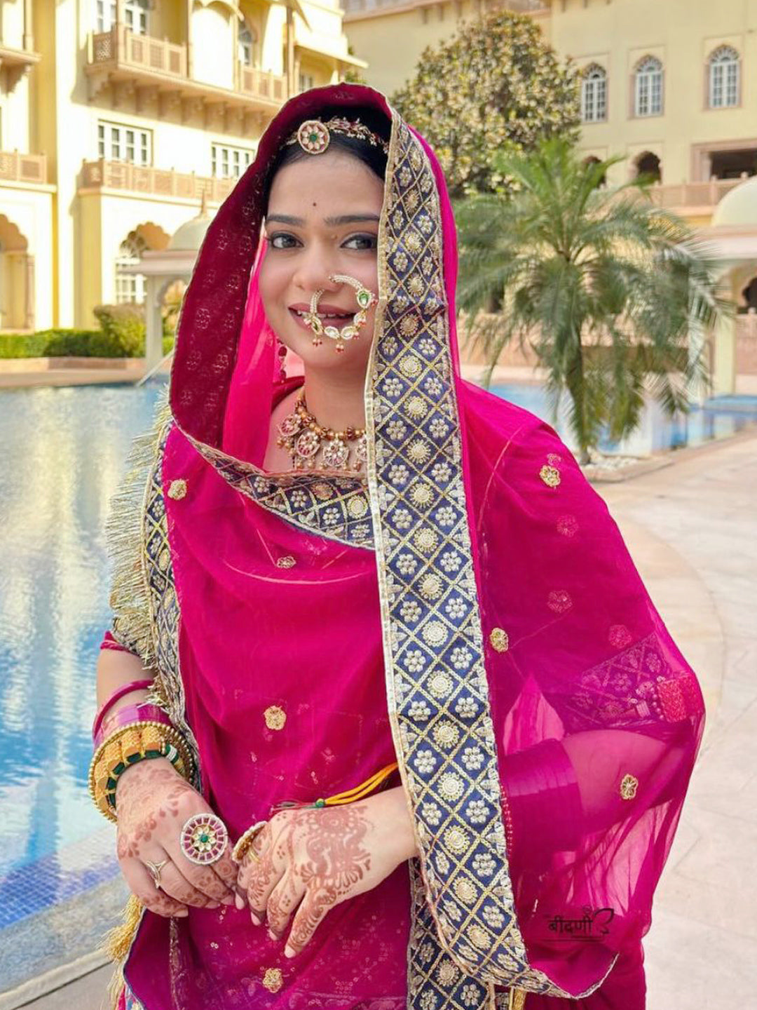 Satin and Hamrahi Mehendi festive kasab zari Work Rajputi Poshak In Pink Colour-60989