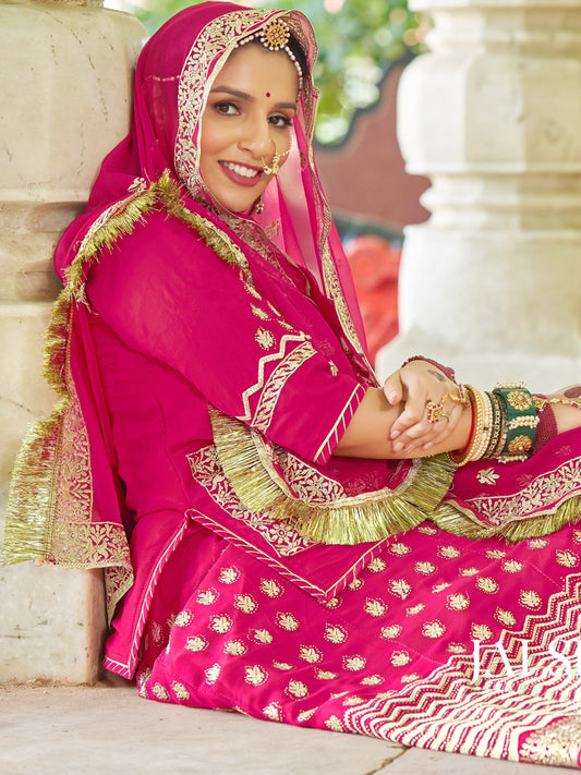 Humrahi Pure Wedding Partywear Rajputi Poshak In Pink Color