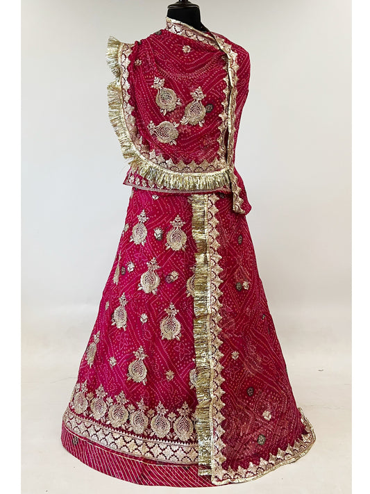 Bandhani Print Goregtte Rajputi Poshak with Antique Jari work In Pink Color-91384