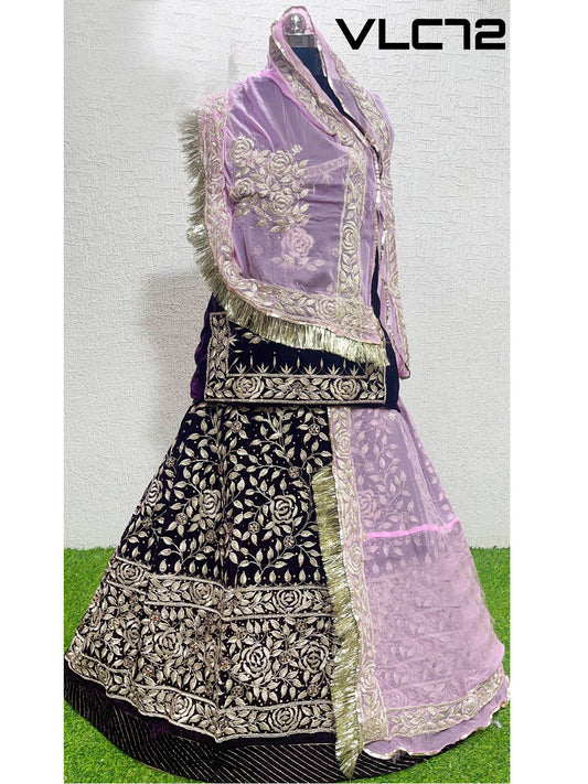 Codding Work velvet silk Rajputi Poshak In Blue and Pink Color-81893