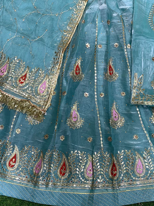 Gota patti Tissue Pure Premium quality Rajputi Poshak in light Blue color-91310