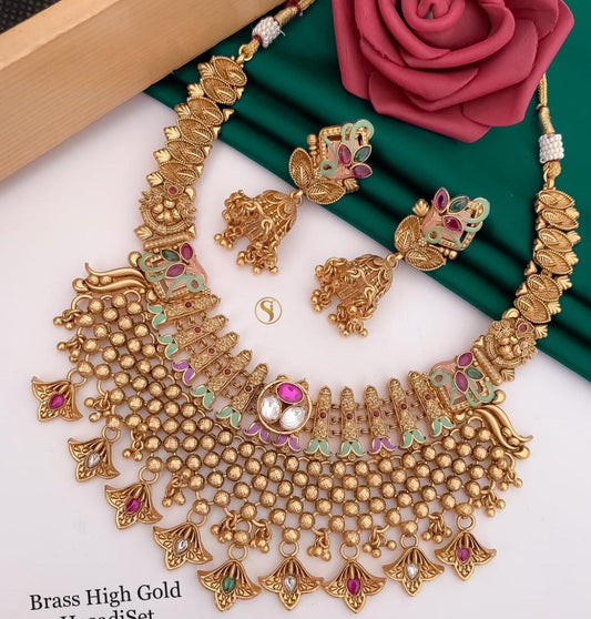 Antique Brass High Gold Combo Jewellery Set-81186